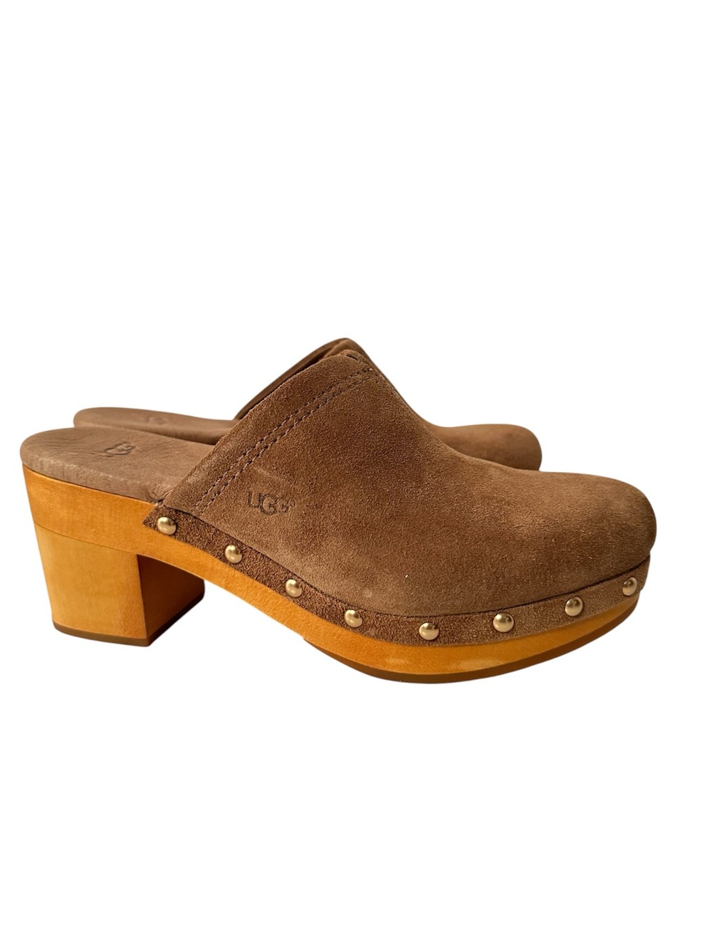 UGG Tan Suede Studded Clog Heels